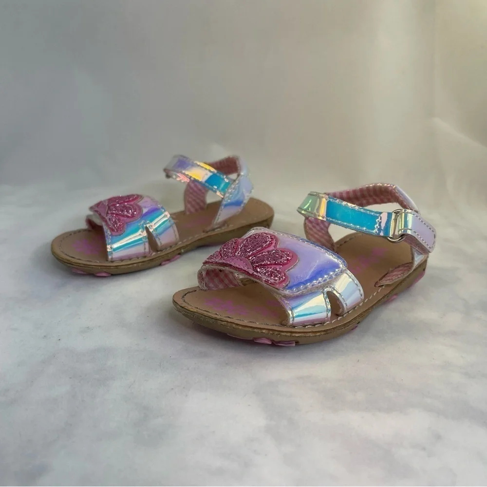 Baby girl Silver and Pink Sandals with Adjustable Straps toddler Size 5